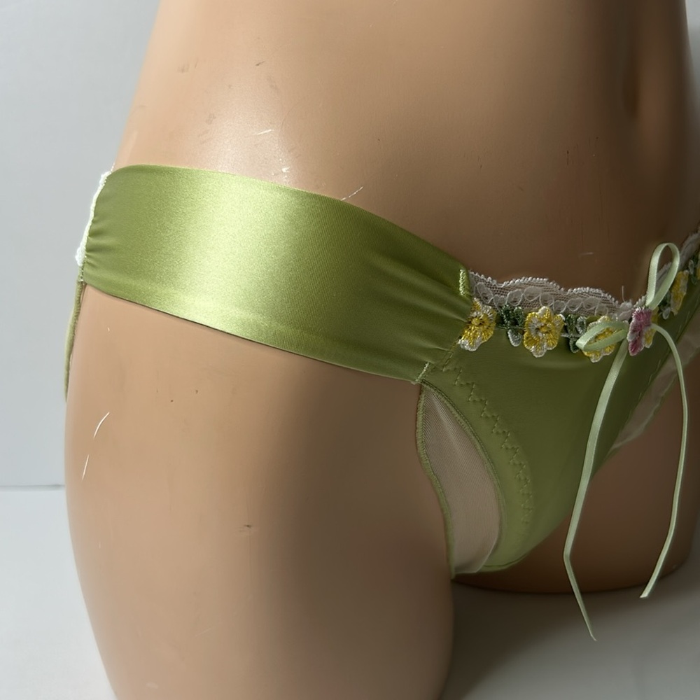 IZA Liquid Satin Moss Green Embroidered Floral Silky Stretch Feminine Panties - Picture 7 of 14